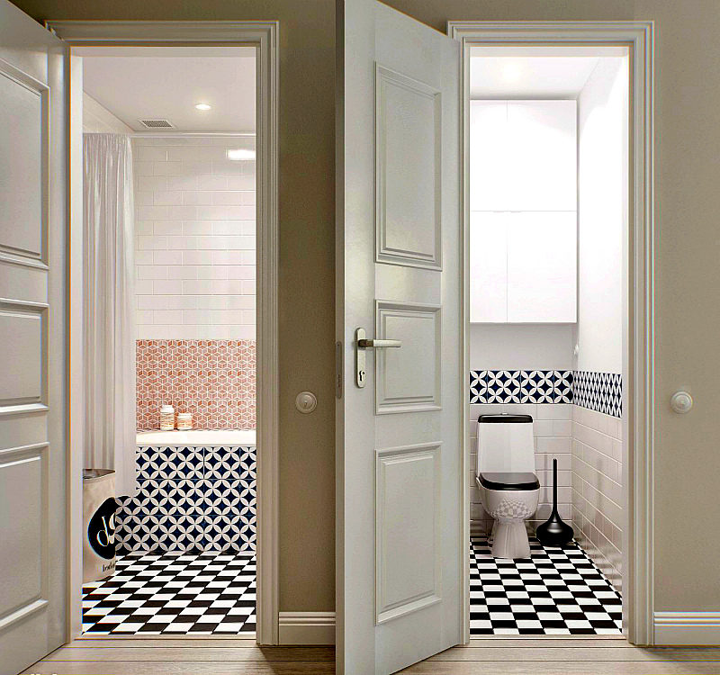 Εσωτερικές πόρτες στο μπάνιο και την τουαλέτα: 8 άκρες για επιλογή