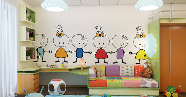 6 medžiagos sienų dekoravimui vaikų kambaryje